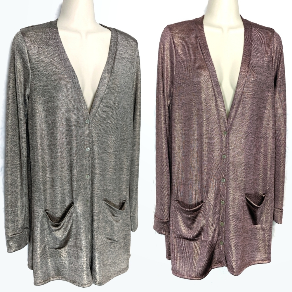 AGNES & DORA Longline Metallic Boyfriend Cardigan Sz M